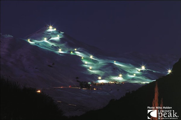 Coronet Peak floodlit for night skiing &#8211; photo credit to Miles Holden